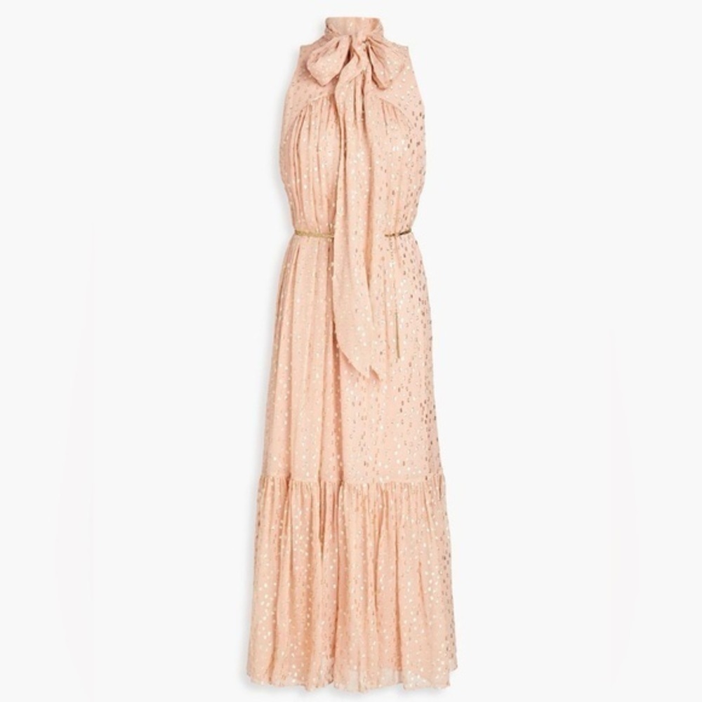 ZIMMERMANN Sleeveless TIE NECK Dress With Belt Size 2 Blush Pink Gold Color